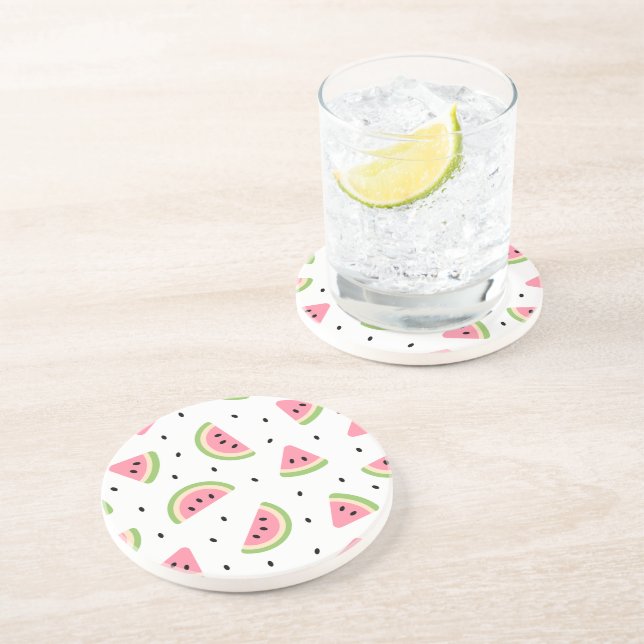 Pink Watermelons, Watermelon Seeds, Summer Pattern Coaster (Side)