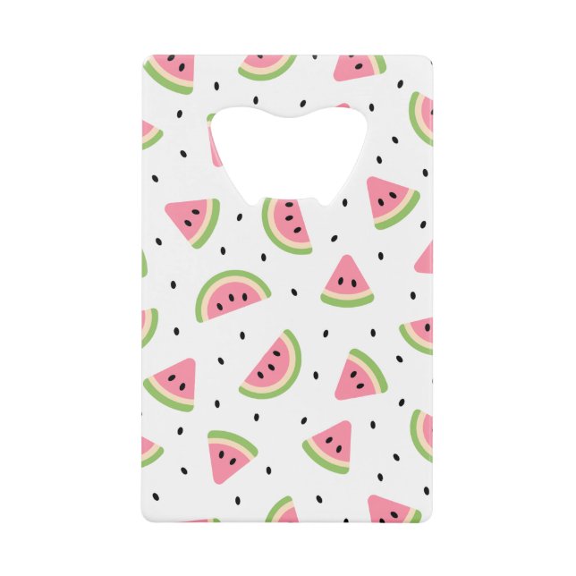 Pink Watermelons, Watermelon Seeds, Summer Pattern Credit Card Bottle Opener (Front)