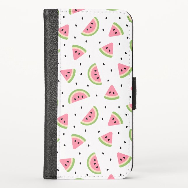 Pink Watermelons, Watermelon Seeds, Summer Pattern iPhone Wallet Case (Front)