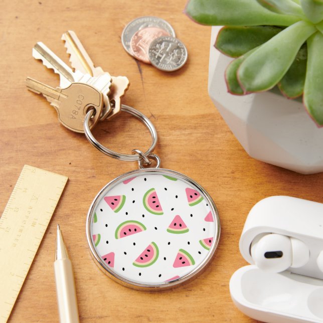 Pink Watermelons, Watermelon Seeds, Summer Pattern Keychain (Desk)