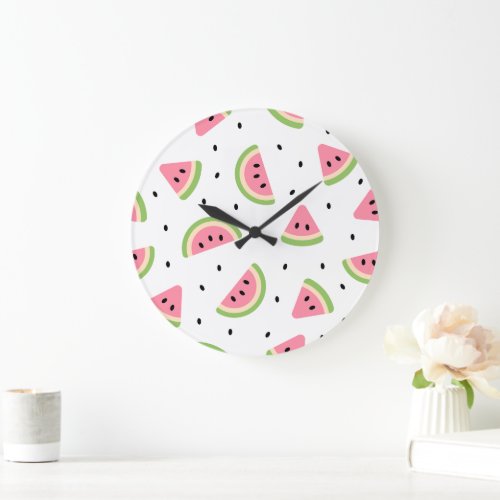 Pink Watermelons Watermelon Seeds Summer Pattern Large Clock