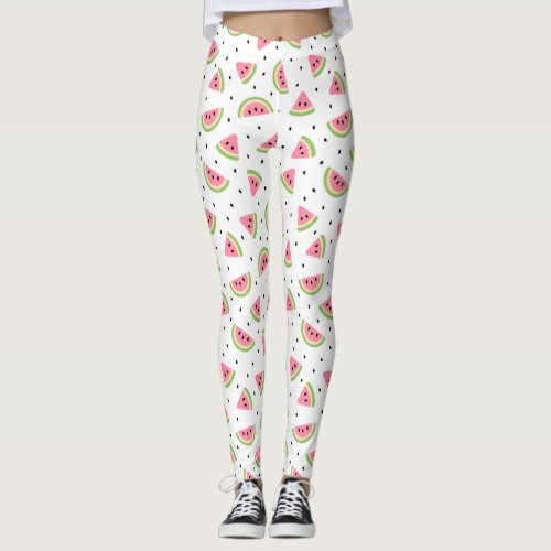 Pink Watermelons Watermelon Seeds Summer Pattern Leggings