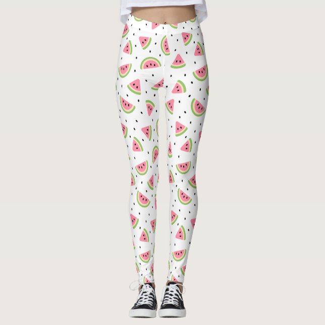 Pink Watermelons, Watermelon Seeds, Summer Pattern Leggings (Front)