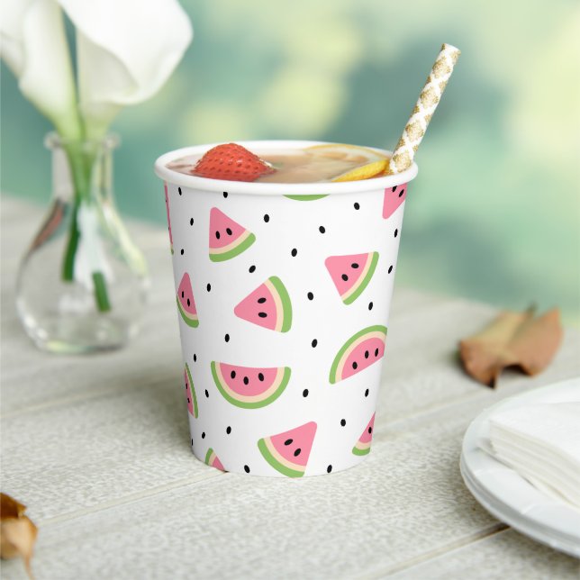 Pink Watermelons, Watermelon Seeds, Summer Pattern Paper Cups (Insitu)