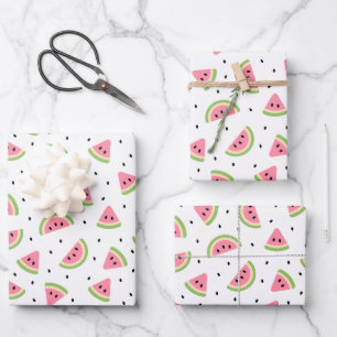 Pink Watermelons, Watermelon Seeds, Summer Pattern Wrapping Paper Sheets