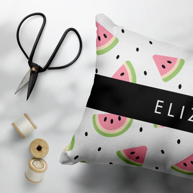 Pink Watermelons, Watermelon Seeds, Your Name Accent Pillow (Creator Uploaded)
