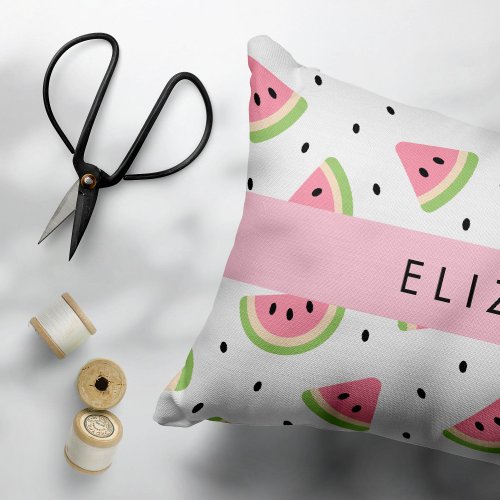 Pink Watermelons Watermelon Seeds Your Name Accent Pillow