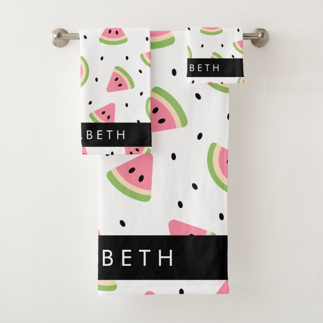 Pink Watermelons, Watermelon Seeds, Your Name Bath Towel Set (Insitu)
