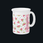 Pink Watermelons, Watermelon Seeds, Your Name Beverage Pitcher<br><div class="desc">Cute,  fun and adorable pattern with pink watermelons on white background. Modern and trendy gift,  perfect for the fruit lover in your life. Personalize by adding your name,  nickname,  monogram or initials.</div>