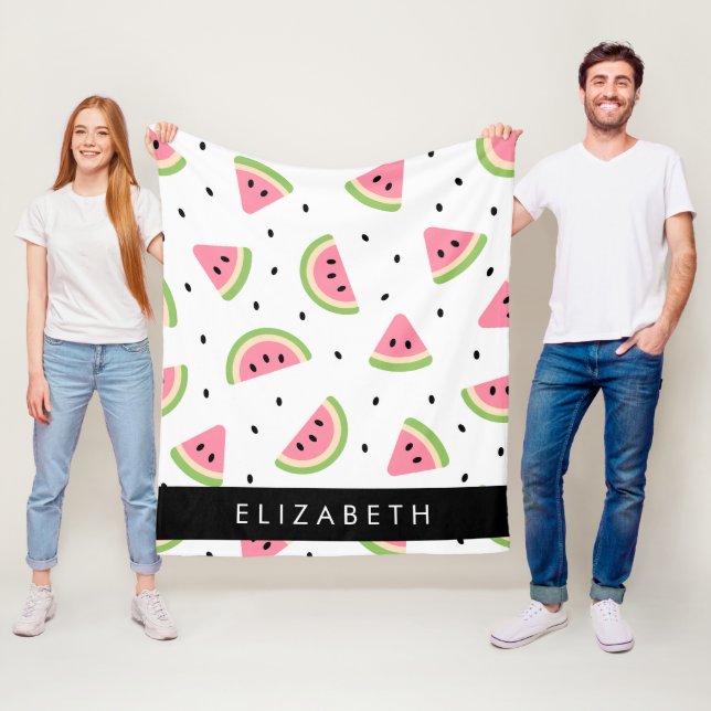 Pink Watermelons, Watermelon Seeds, Your Name Fleece Blanket (In Situ)