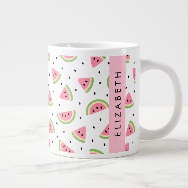 Pink Watermelons, Watermelon Seeds, Your Name Giant Coffee Mug (Right)