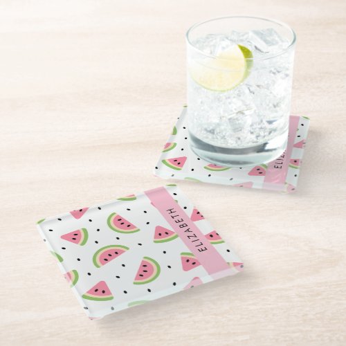 Pink Watermelons Watermelon Seeds Your Name Glass Coaster