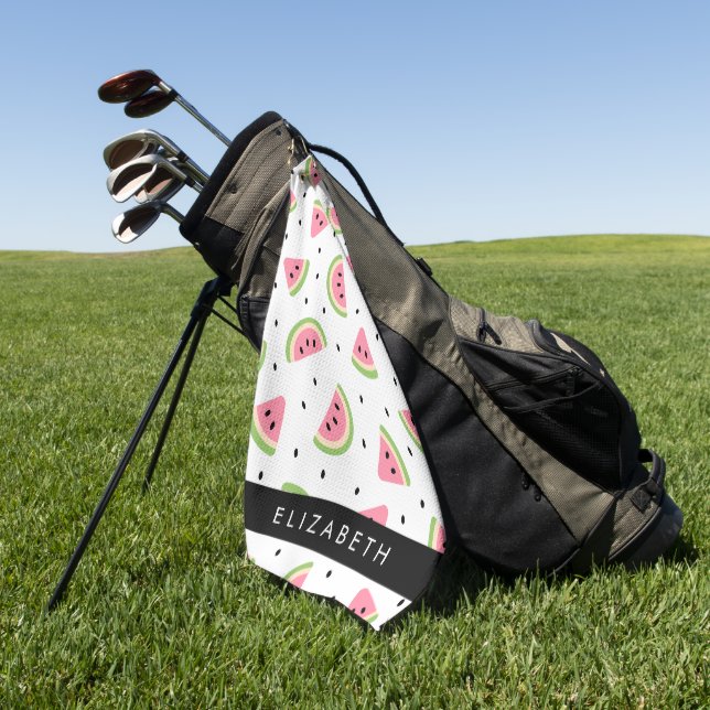 Pink Watermelons, Watermelon Seeds, Your Name Golf Towel (Green)