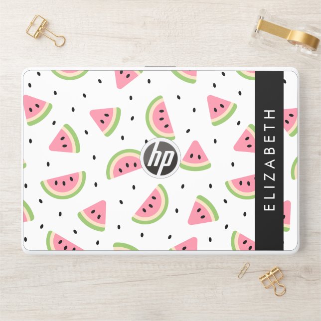 Pink Watermelons, Watermelon Seeds, Your Name HP Laptop Skin (Desk)