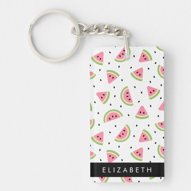 Pink Watermelons, Watermelon Seeds, Your Name Keychain (Front)