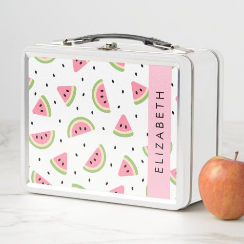 Pink Watermelons Watermelon Seeds Your Name Metal Lunch Box