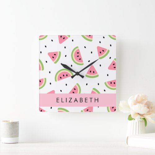 Pink Watermelons Watermelon Seeds Your Name Square Wall Clock