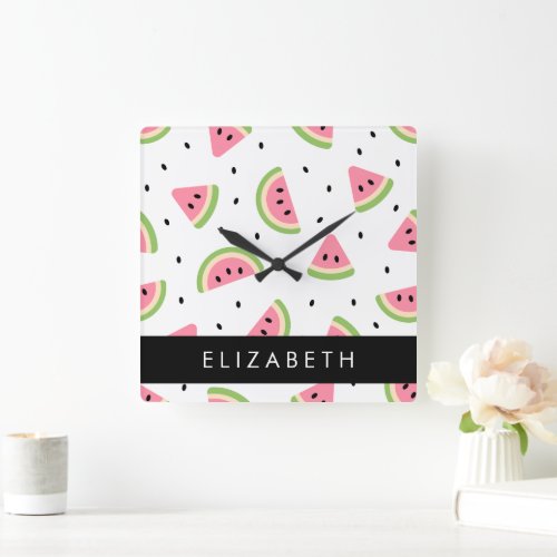 Pink Watermelons Watermelon Seeds Your Name Square Wall Clock