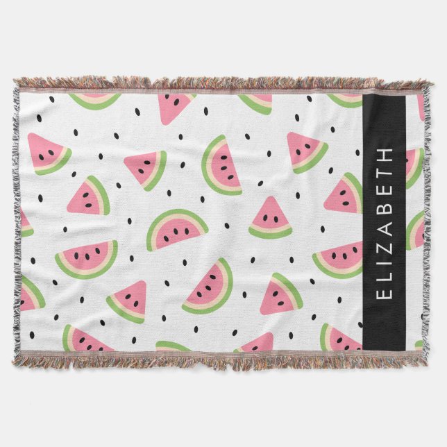 Pink Watermelons, Watermelon Seeds, Your Name Throw Blanket (Front)
