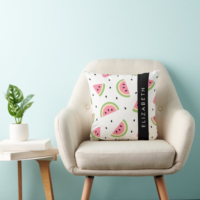 Pink Watermelons, Watermelon Seeds, Your Name Throw Pillow (Chair)