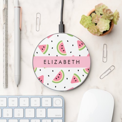 Pink Watermelons Watermelon Seeds Your Name Wireless Charger