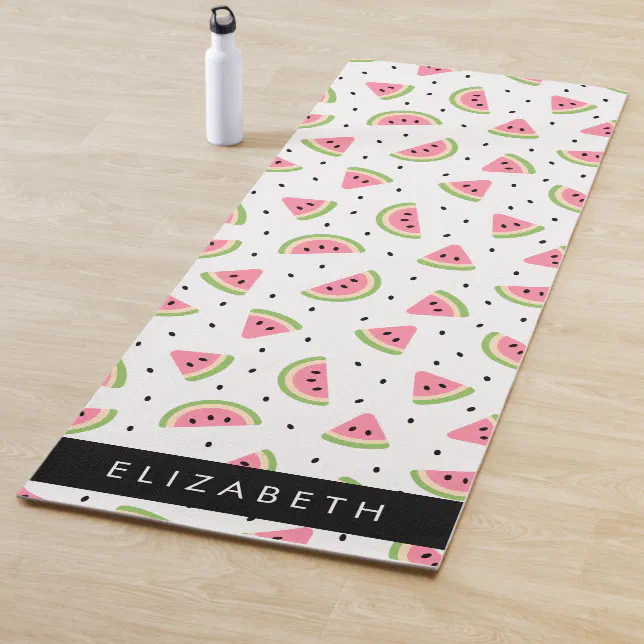 Watermelon Button Mat Pink Watermelons, Watermelon Seeds, Your Name Yoga Mat | Zazzle