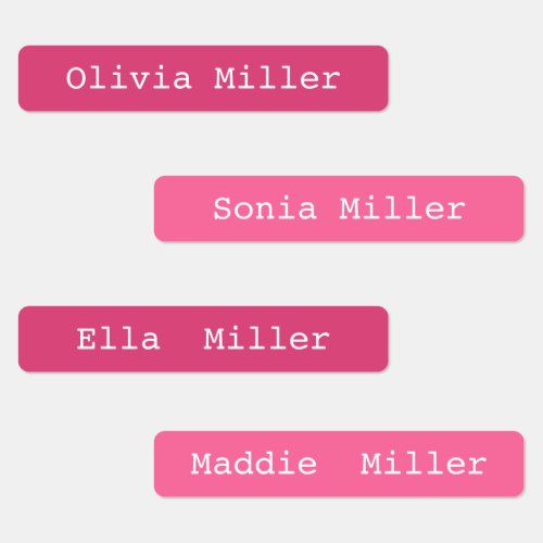 Pink waterproof name labels school daycare