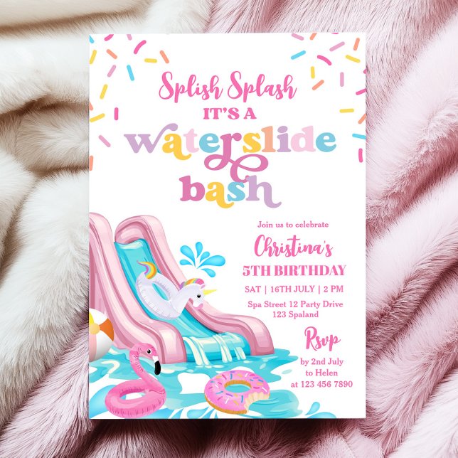 Pink Waterslide Pool Party Birthday Invitation (Creator Uploaded)
