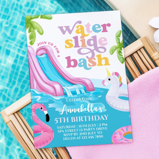 Pink Waterslide Pool Party Birthday Invitation (Creator Uploaded)