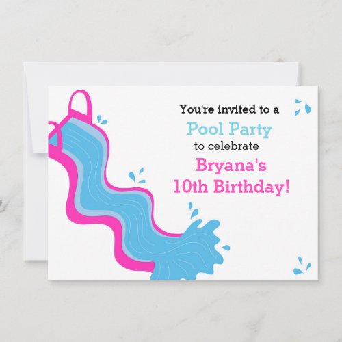 Pink Waterslide Pool Swim Party Girls Invitation