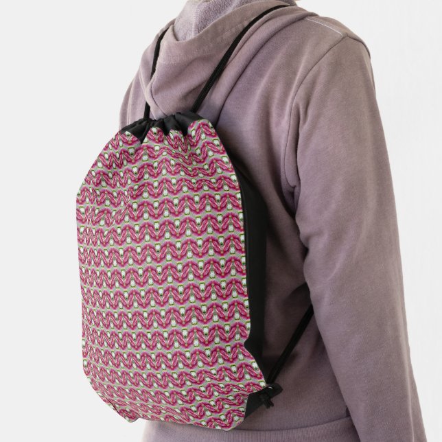 Pink Wave Abstract Geometric Chevron Pattern 1323 Drawstring Bag (Insitu)