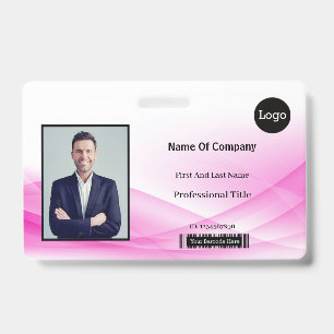 Pink Wave Design Photo Identification ID Badge
