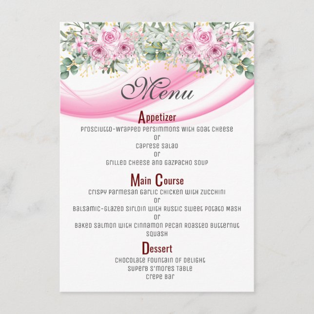 Pink Wave & Floral 4.5" x 6.25"  Menu (Front)