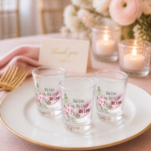 Pink Wave & Floral Wedding Favor Shot Glass