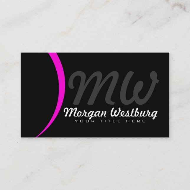Pink Wave Professional Monogram Business Cards (Front)