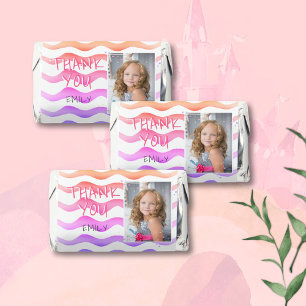 Pink Wave Stars Birthday Thank you Girl Photo Hershey's Miniatures