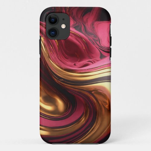 Pink Waves Artistic Pink and Gold iPhoneiPad Ca iPhone 11 Case