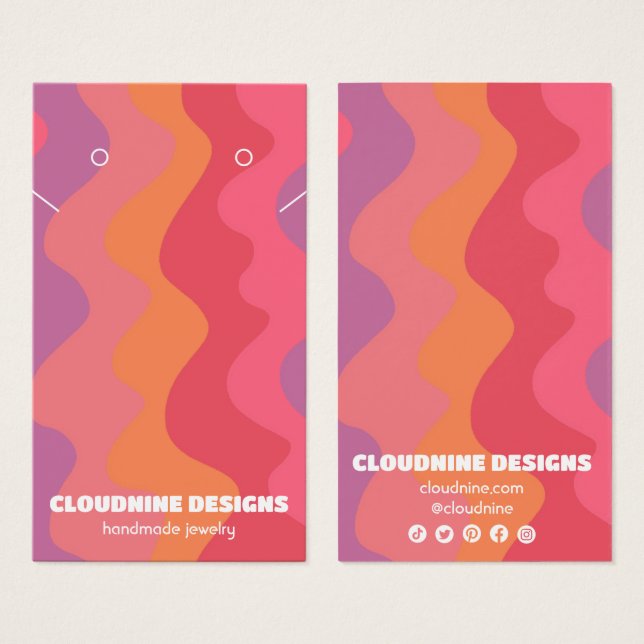 Pink Waves Earring Necklace Jewelry Display Card (Front & Back)