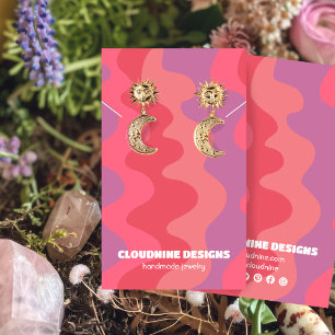 Pink Waves Earring Necklace Jewelry Display Card