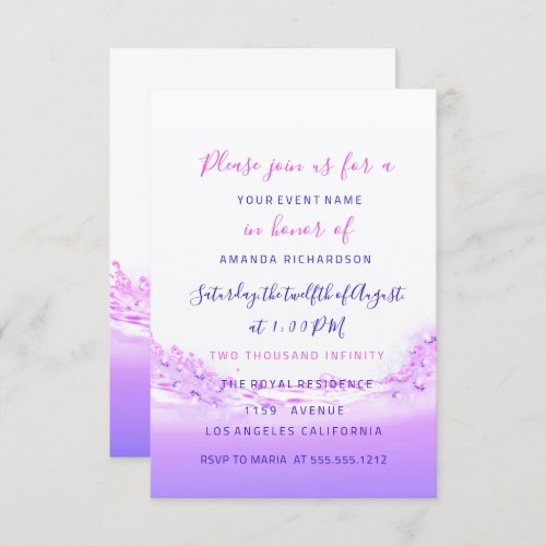 Pink Waves Ocean Pink Purple Ombre Bridal Sweet 16 Invitation