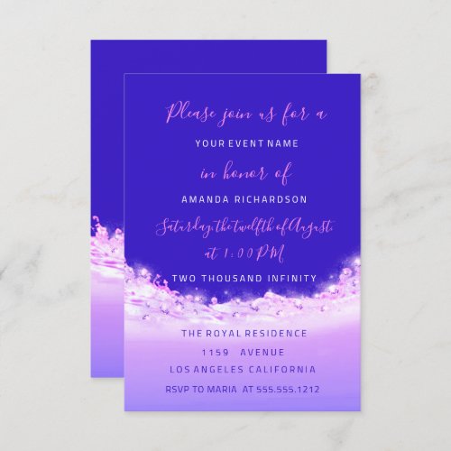 Pink Waves Ocean Pink Purple Ombre Bridal Sweet 16 Invitation