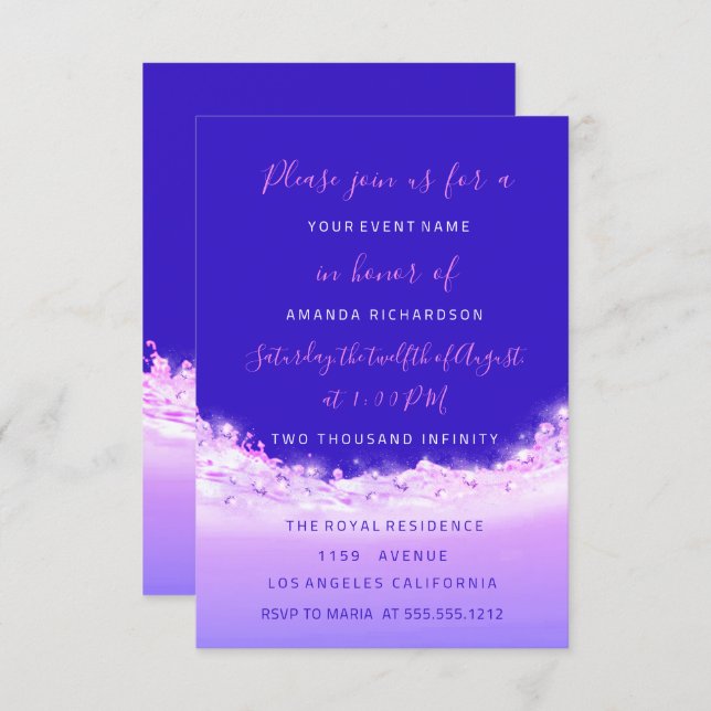 Pink Waves Ocean Pink Purple Ombre Bridal Sweet 16 Invitation (Front/Back)