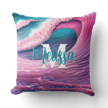 Pink Waves on the Beach Monogram