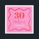 Pink Wavy 30th Birthday Party  Napkins<br><div class="desc">Celebrate the big "dirty thirty" milestone in style with our personalized 30th birthday party napkins. These custom beverage napkins are the perfect addition to your birthday party decor, adding a personal touch to the festivities. Our 30 cocktail napkins are not only stylish but also practical, ensuring easy cleanup throughout the...</div>