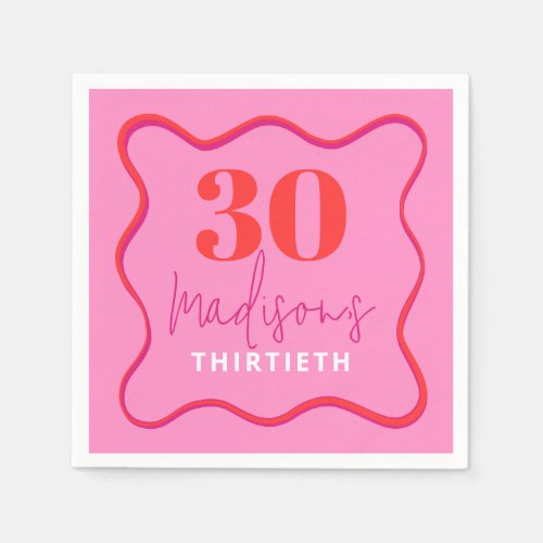 Pink Wavy 30th Birthday Party  Napkins