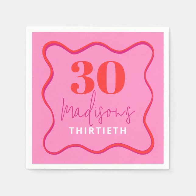 Pink Wavy 30th Birthday Party  Napkins (Front)