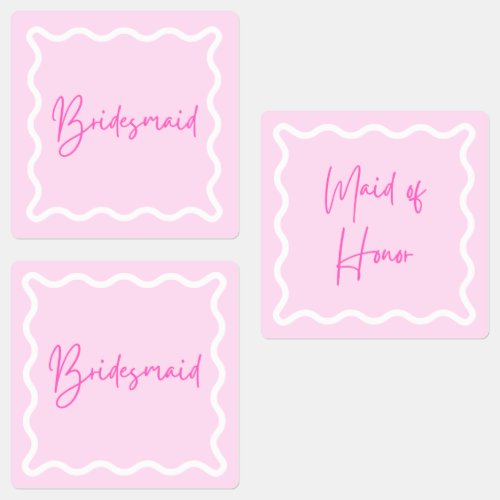 Pink Wavy Aesthetic Bridesmaid and Maid of Honor Labels