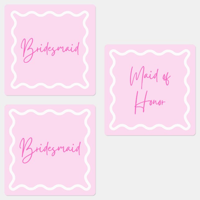 Pink Wavy Aesthetic Bridesmaid and Maid of Honor Labels (Group)