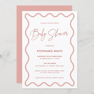 Pink Wavy Border Baby Shower Party Invitation