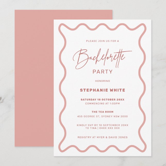 Pink Wavy Border Bachelorette Party Invitation (Front/Back)